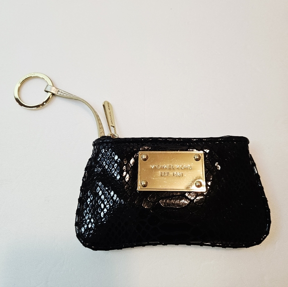 Michael Kors Black Snake Embossed Coin Case Wallet GH-1008 - Picture 1 of 11